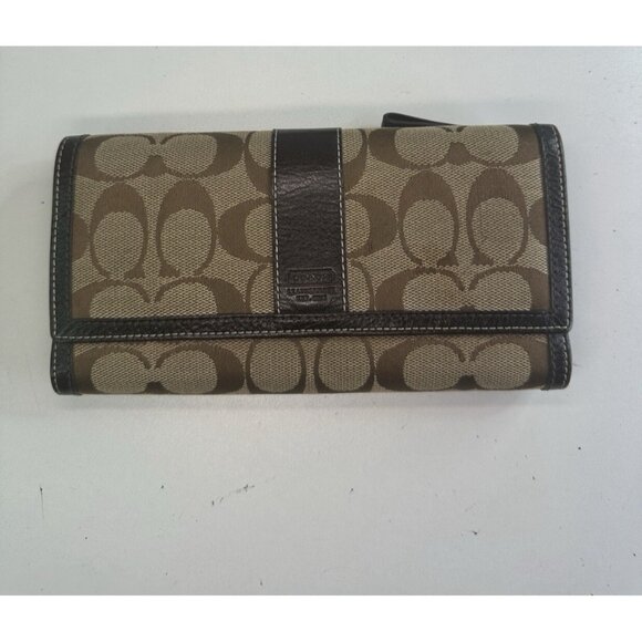 Coach Signature Checkbook Wallet Brown - Picture 1 of 10